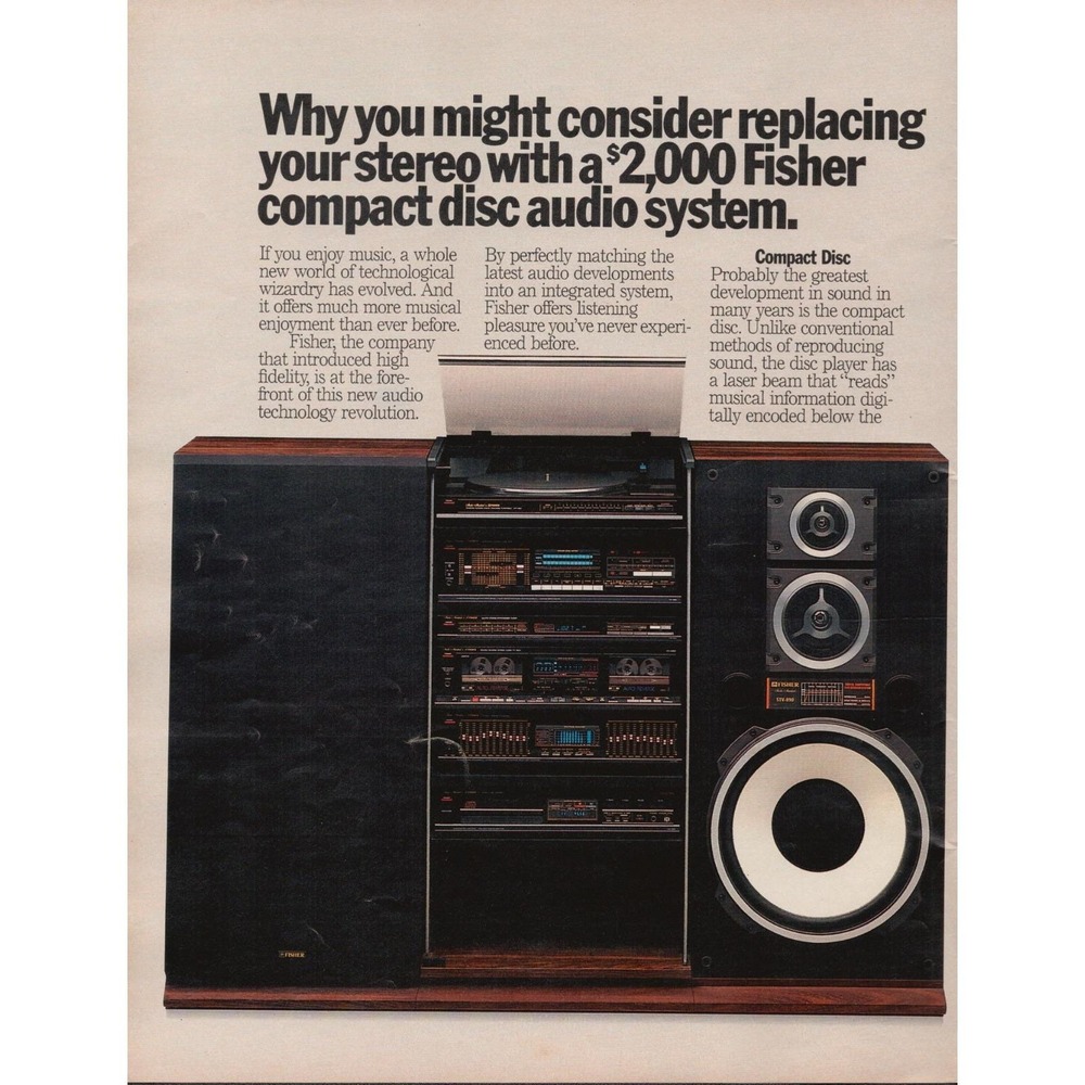 Fisher Compact Disc Stereo System High Fidelity Centerfold Audio Print Ad 1986